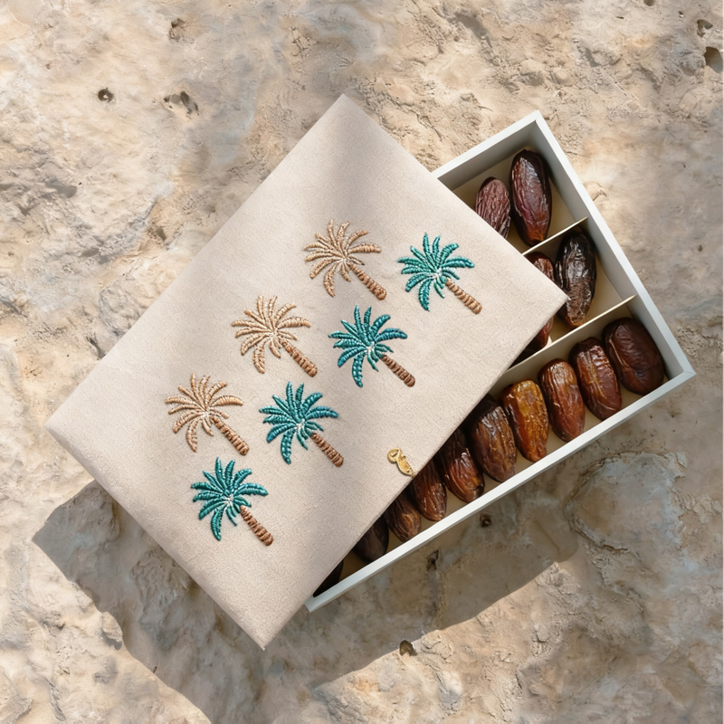 Palm Embroidered Dates Box with Dividers