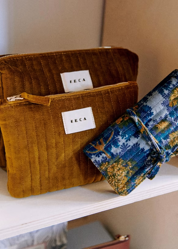 Luxury Plant Print Jewelry Pouch Bags Cotton Packaging Necklace Earring Ring Bags Quilted Makeup Brush Storage Roll Bag