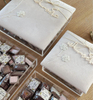 Premium Wedding Favour Candy Box Fabric Embroidered Box White Beaded Transparent Sweets Chocolate Bonbon Packaging Box