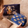 Navy Velvet Cosmetic Bag Embroidery Zipper Travel Toiletry Organizer Bag Handbag