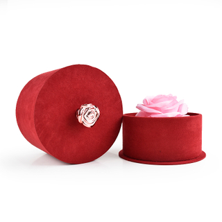 Suede Cylinder Flower Box with Gold Plated Metal Rose Decoration Handle Grip