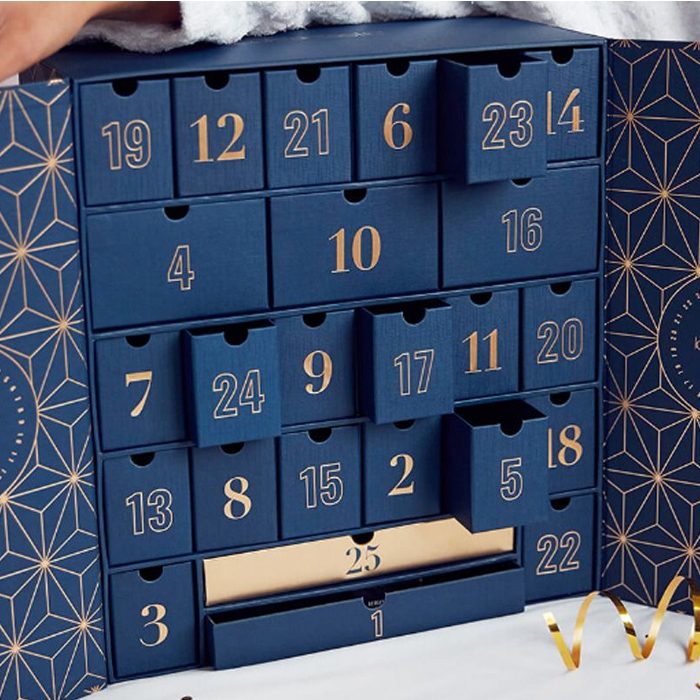 Custom Drawer Ribbon Christmas Chocolate Advent Calendar Gift Box Cardboard Ramadan Advent Calendar Packaging Box