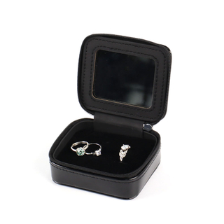 Luxury Pu Leather Engagement Ring Box with Zipper And Mirror Custom Logo for Wedding Ring Earring Storage Gift Box Packaging