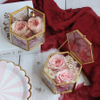 New Arrival INS Style Transparent Glass Hexagon Wedding Proposal Eternal Rose Flower Ring Display Box