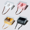Portable Transparent Acrylic Cover Paper Cardboard Square Flower Gift Packaging Box for Florist with Ribbon Handle 