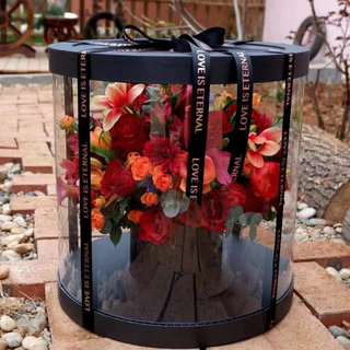 Custom Large Transparent PVC Round Rose Flower Bouquet Arrangement Decorative Packaging Box Wholesale