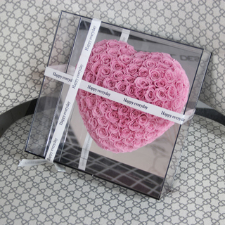 Luxury Square Transparent Acrylic Floral Rose Flower Gift Packaging Box with Heart in Mirror Pvc Gift Box Packaging Wholesale