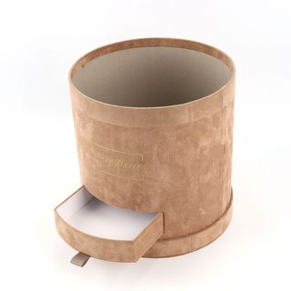 New Arrival Velvet Two Layer Round Cylinder Flower Chocolate Macaron Paper Packaging Box with Drawer for Valentines Day