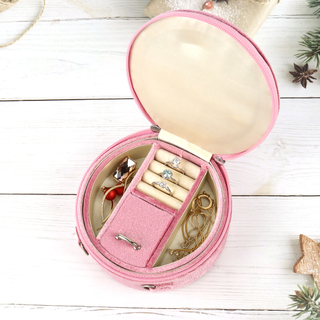 Custom Logo Velvet Small Round Travel Jewellery Boxes Organizer Velvet Jewellery Storage Case Jewelry Packaging Box