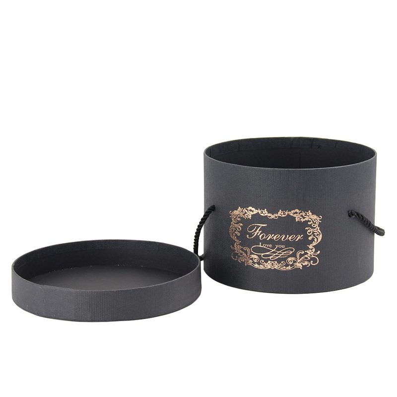 New Arrival Creative Large Recycled Round Black Kraft Paper Hat Clothes Gift Packaging Box with Handle Wholesale