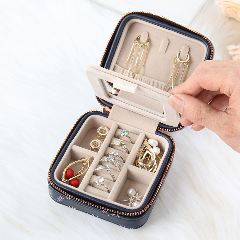 New Arrival PU Leather Portable Travel Mini Jewelry Box Leather Ring Earring Necklace Organizer Storage Gift Box Girls Women