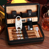 Luxury Portable PU Leather Wooden Moisturizing Sealed Travel Cigar Set Storage Packaging Box of 4 Pieces