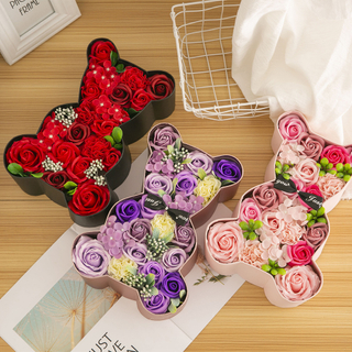 Creative Lovely Valentine's Day Birthday Christmas Paper Bear Shape Rose Soap Flower Gift Packaging Box