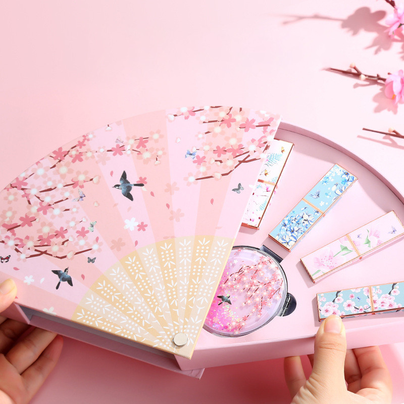 Creative Chinese Style Fan Shape Paper Drawer Lipstick Lip Glaze Set Cosmetic Gift Storage Box Makeup Set Packaging Box