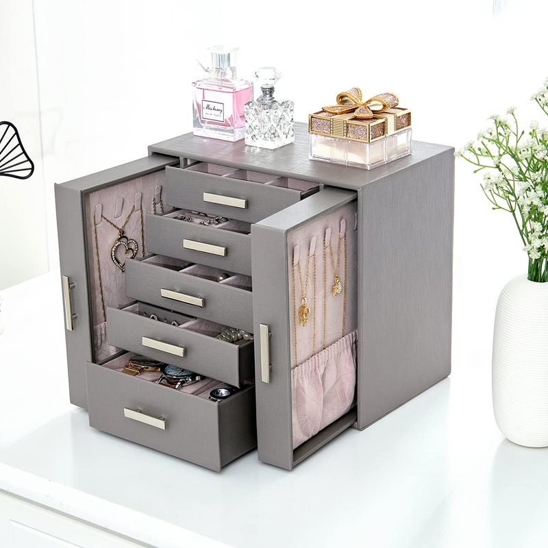 Unique Design Luxury Jewelry Box For Women Huge Jewelry Watch Display Case Mirrored Watches Collection Leather Box Organizer