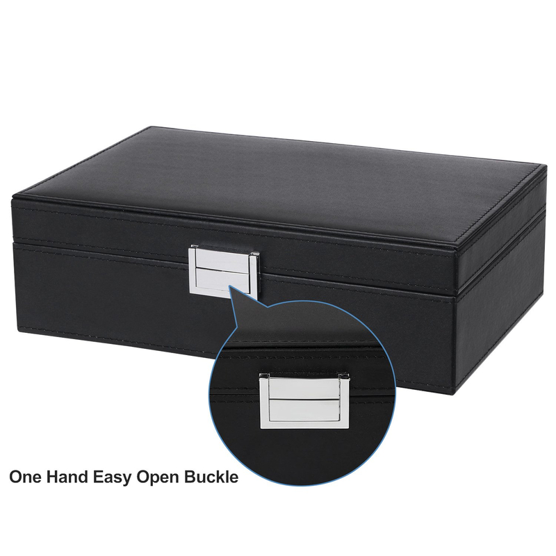 PU Leather Velvet Lining Men Watch Jewelry Organizer Storage Box with Removable Tray for Necklace Ring Bracelet