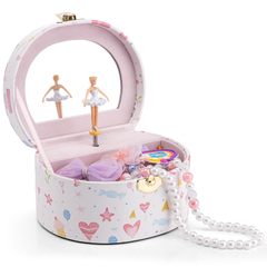 Luxury Pink Round Shape Ballerina Wooden Jewelry Music Boxes Children Jewelry Organizer Box with Mirror For Girls Gifts