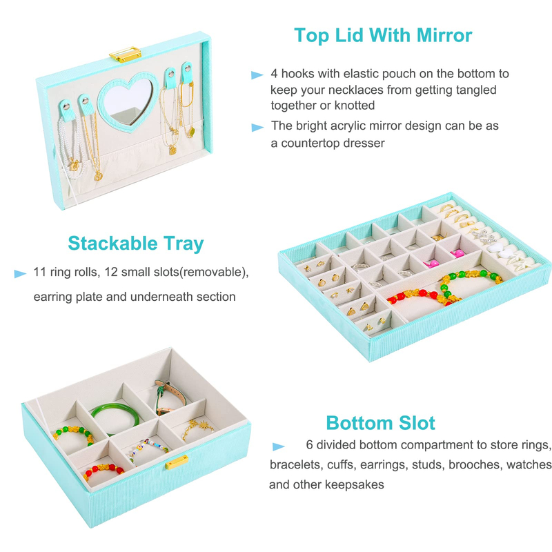 High Quality Two Layer Portable Jewellery Organizer Case Velvet Travel Jewelry Storage Box With Mirror And Lock