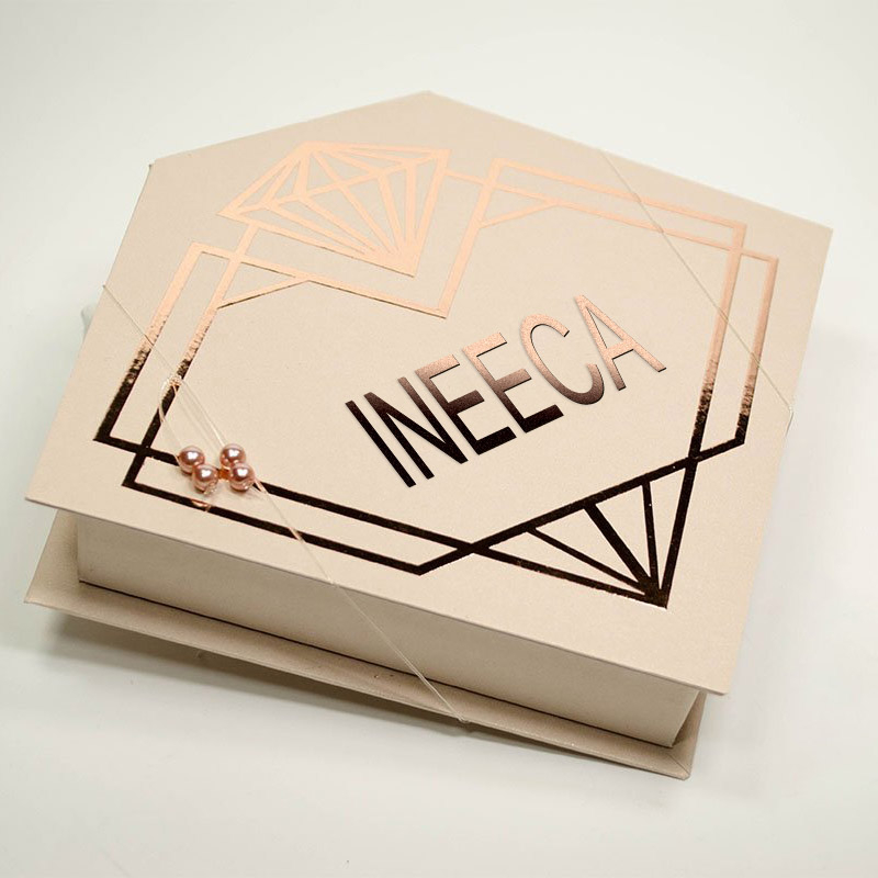 Convite Formato Diamante Luxury Custom Wedding Invitation Luxury Paper Box Pearls Rose Gold Hot Stamping Cardboard Handmade Box 
