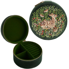 Fawn Round Set Jewelry Gift Box Gold Tail Hand Embroidery Necklace Earring Storage Box with 9 Compartments