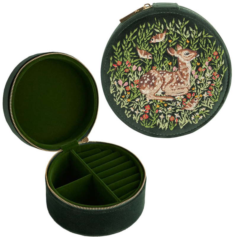Fawn Round Set Jewelry Gift Box Gold Tail Hand Embroidery Necklace Earring Storage Box with 9 Compartments