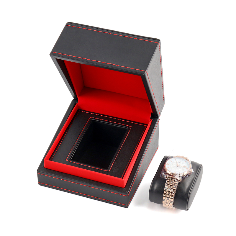 Custom Luxury Handmade Solid Color Pu Leather Single Watch Gift Box Quartz Watch Mechanical Watch Packaging Box Pillow Insert