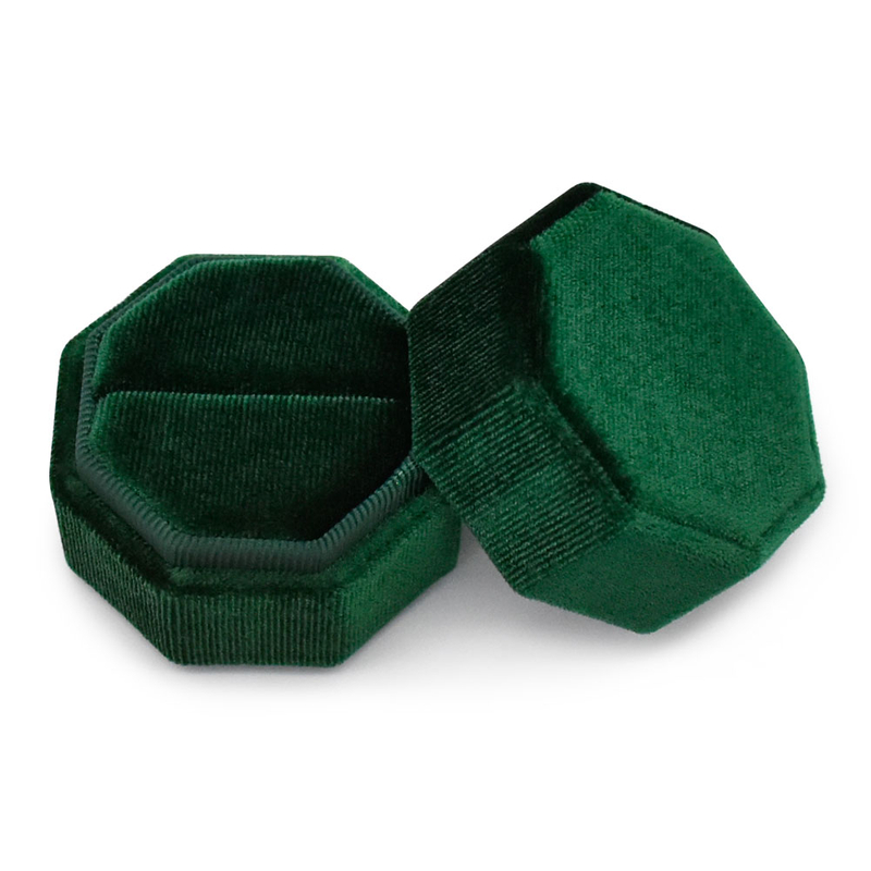 Hexagonal Green Velvet Single Ring Box Ring Gift Box Supplier for Wedding 