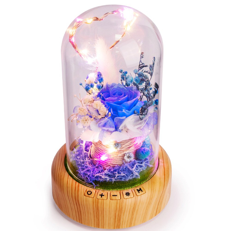Eternal Rose Artificial Rose Flower Glass Dome with LED Romantic Gift for Woman Wife Girlfriend on Valentine's Day Mother's Day