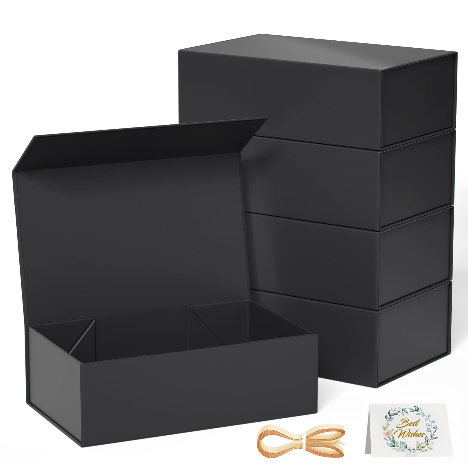 Black Gift Box for Presents with Lids Magnetic Closure Rectangle Collapsible for Groomsman Proposal Box, Wedding, Christmas, Halloween, Birthday Gift Packging