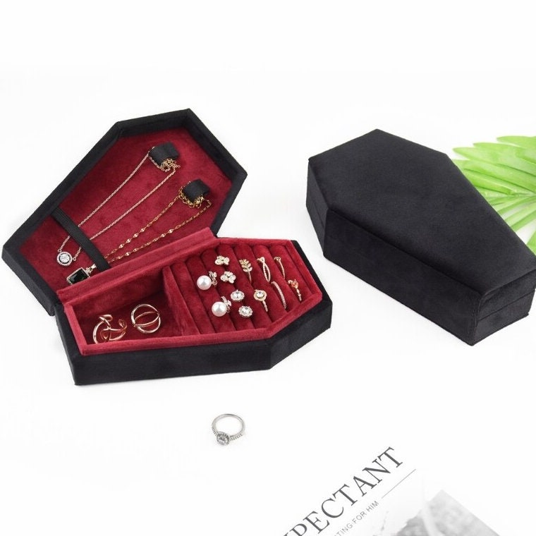 Halloween Coffin Shape Jewelry Organizer Case Portable Velvet Ring Earrings Necklace Jewelry Display Storage Boxes