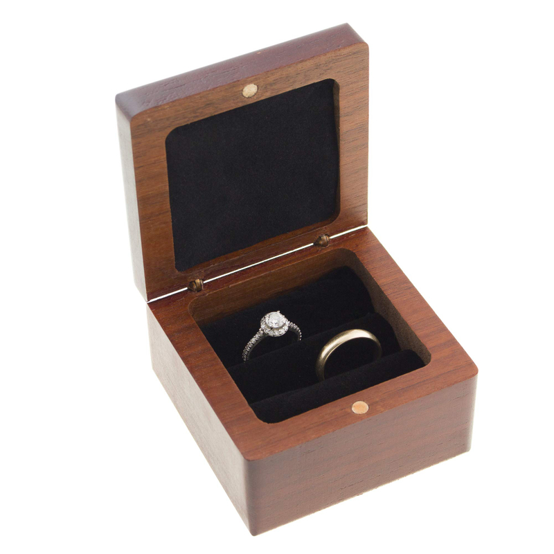 Wholesale Custom Logo Square Wooden Wedding Ring Packaging Box Luxury Wood Ring Display Box for Jewellery