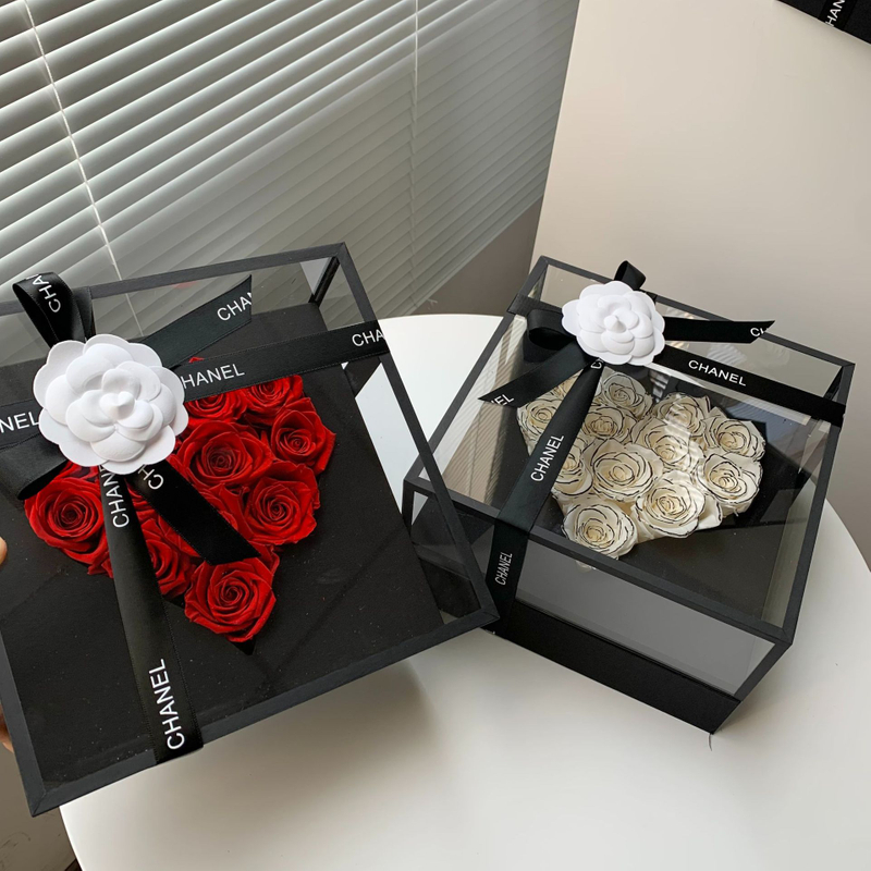 New Arrive Valentine's Day Gift Heart Shape Everlasting Infinity Forever Preserved Etern Rose in Acrylic Box