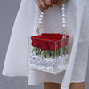 Wholesale Customized Luxury Transparent Acrylic Flower Box For 16 Roses With Pearl Handle