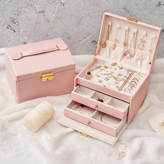 Wholesale Three Layers Girls Women PU Leather Jewelry Storage Case Rings Earrings Necklace Bracelets Jewellery Organizer Box
