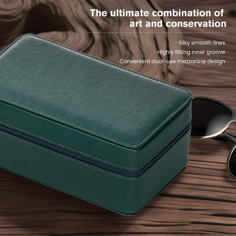 2 Slot Portable Black Brown Green PU Leather Travel Watch Jewelry Box Organizer Case With Zipper