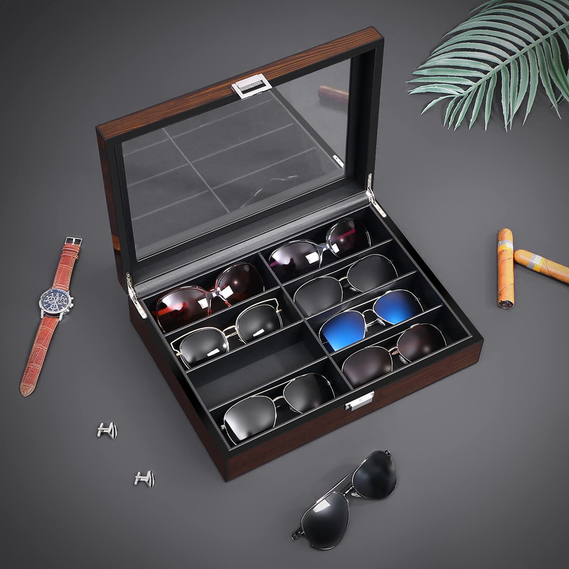 8 Grids Slots Wooden Eyeglasses Storage Box Sunglasses Glasses Display Case Jewelry Organizer Container Eyeglass Case