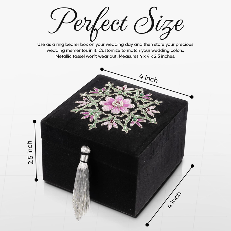 New Arrival Square Velvet Embroidery Travel Jewelry Storage Case Necklace Ring Jewelry Organizer Gift Box With Tassel