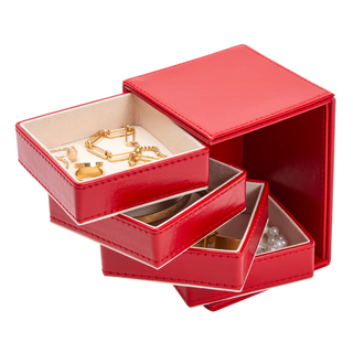 Small Faux Leather 4 Layer Rotating Necklaces Rings Earring Bracelets Jewelry Organizer Box for Men Women