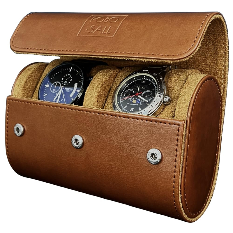 High Quality Luxury Leather Couple Travel Watch Jewelry Bracelet Gift Box Case Packaging 2 Roll
