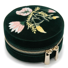 Custom Mini Lovely Travel Jewelry Case For Necklace Earrings Rings Round Embroidered Velvet Jewelry Box Organizer With Zipper