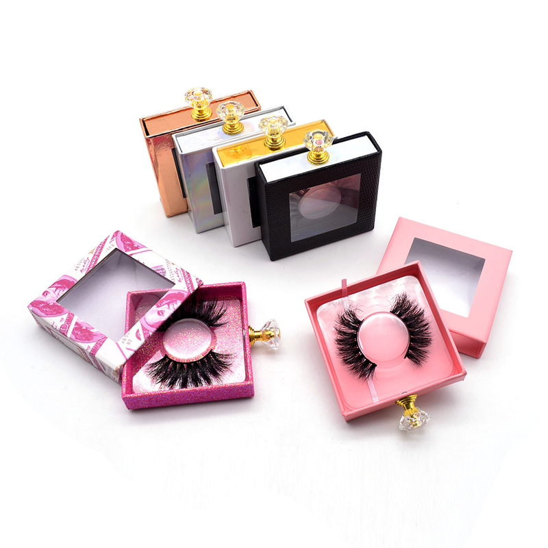 Custom Own Logo Personalized 3d Lash Packaging Empty Plastic Vendor Customize False Eyelashes Box with Diamond Handle