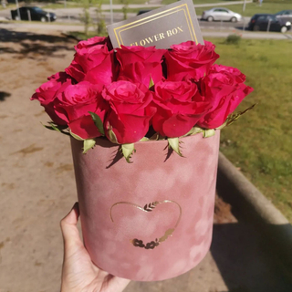 Luxury Forever Rose Anniversary Cylinder Hat Boxes With Lid Pink Velvet Tall Round Circle Portable Flower Gift Packing Box Sets