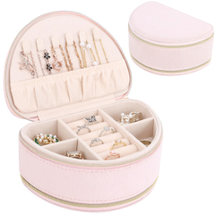 Mini Portable Organizer Travel Case Pink PU Leather Necklace Earring Rings Jewelry Organizer Holder Storage Box with Zipper 