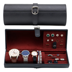 Hot Selling Unique Round Portable Personalized PU Leather 3 Slot Watch Ring Earring Necklace Jewelry Packaging Box