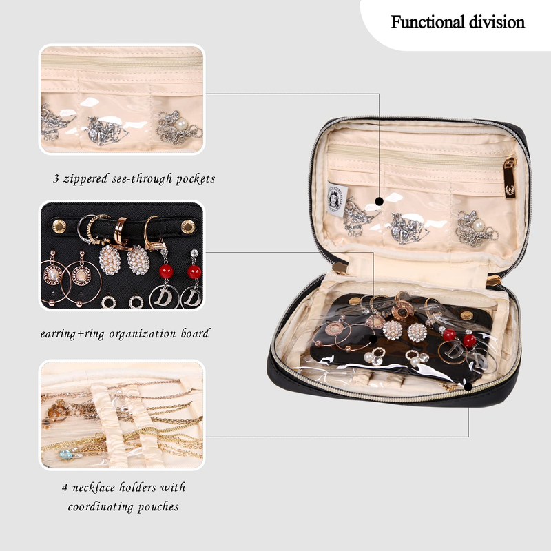 Leather Women's Mini Stud Earrings Rings Necklaces Bracelets Makeup Travel Jewelry Organizer Jewelry Storage Bag