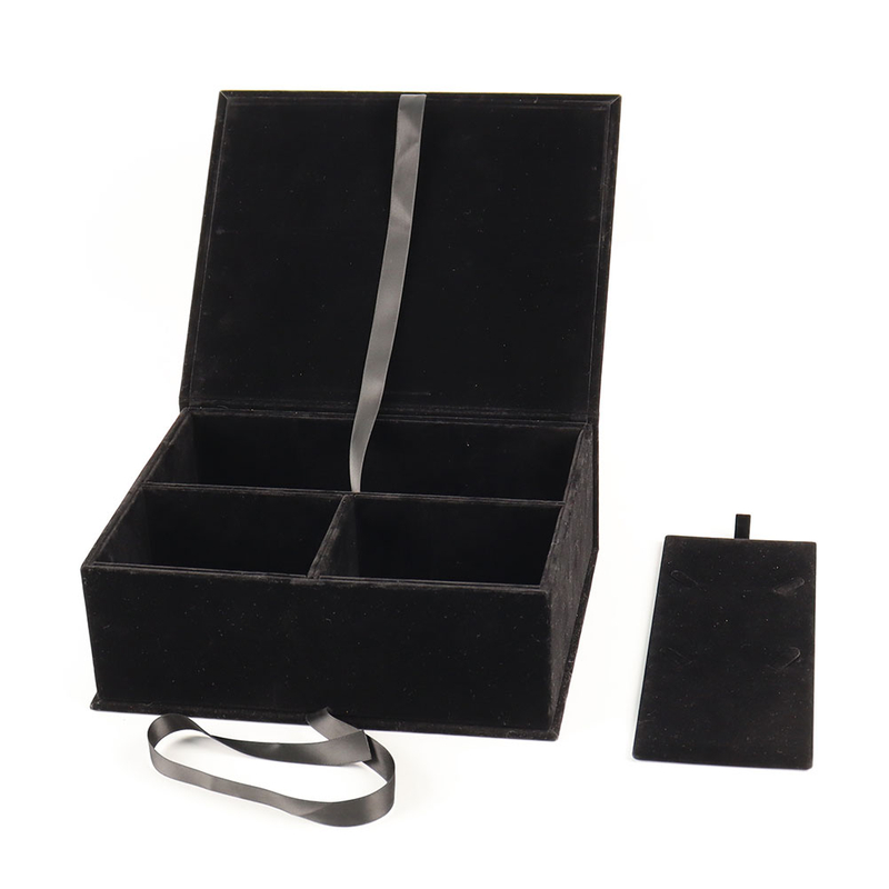 Custom Logo Velvet Book Style Magnetic Closure Folding Ring Earring Necklace Bracelet Jewelry Set Storage Box with Eva Insert