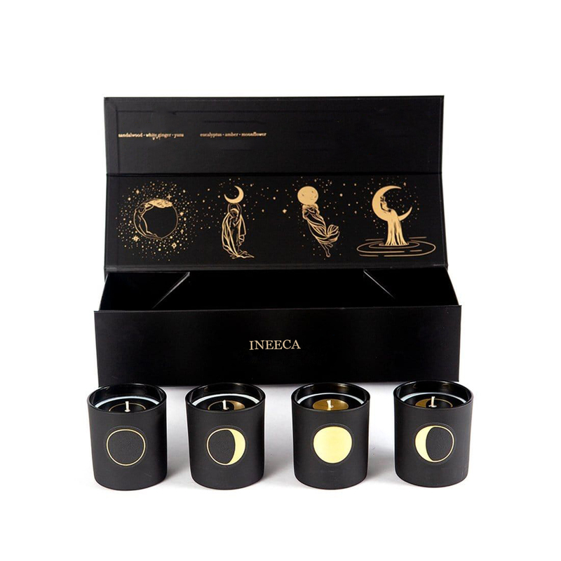 Black Luxury Candle Gift Box Gold Embossed Magnetic Cardboard Paper Packaging Rigid Box for Candle Jar Scented Candle Box