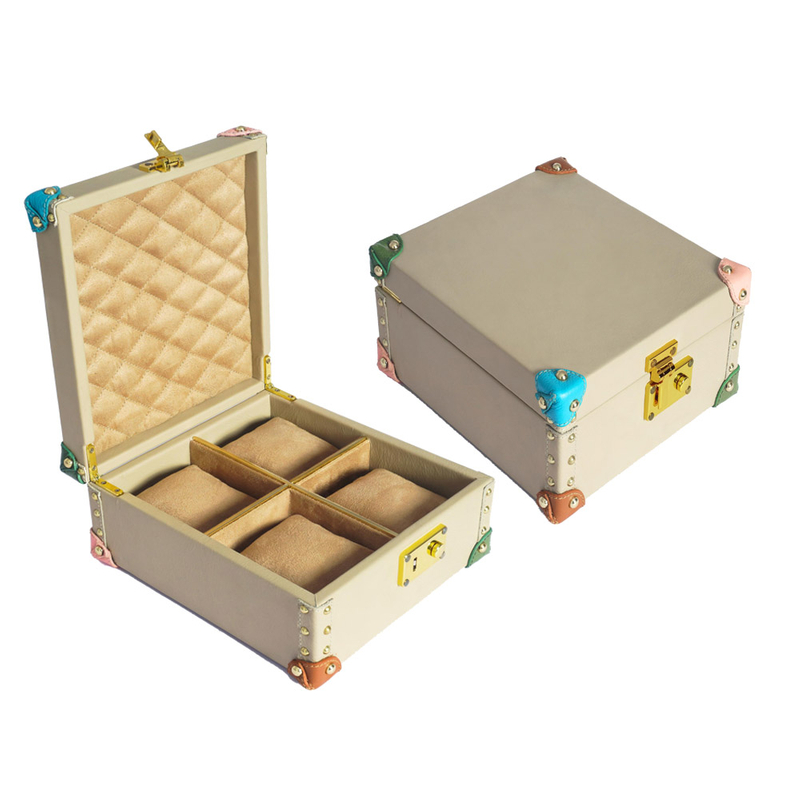 Luxury Leather Colorful Watch Box with Hardware Custom Square Shape Internal Suede Watch Storage Trunk Ladies Watch Set Display