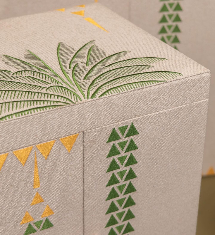 Palms Design Large Jewelry Box Personalized Velvet Necklace Display Stand Green Embroidered Watch Ring Necklace Gift Box Package