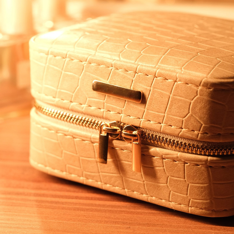 Pink Alligator Leather Jewelry Boxes Storage Velvet Lining Earring Necklace Box Zipper Portable Jewelry Packaging Organizer 